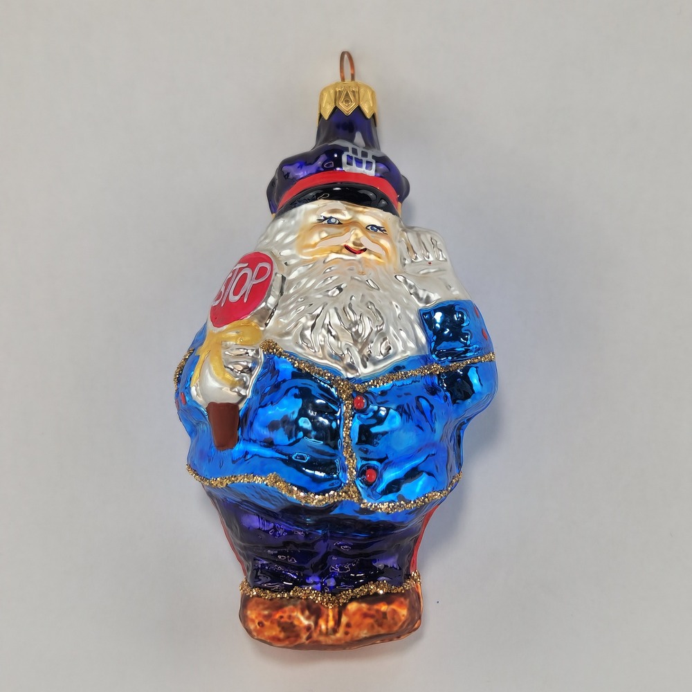 1996 House of Ivana Santa Policeman STOP Sign Glass Christmas Ornament